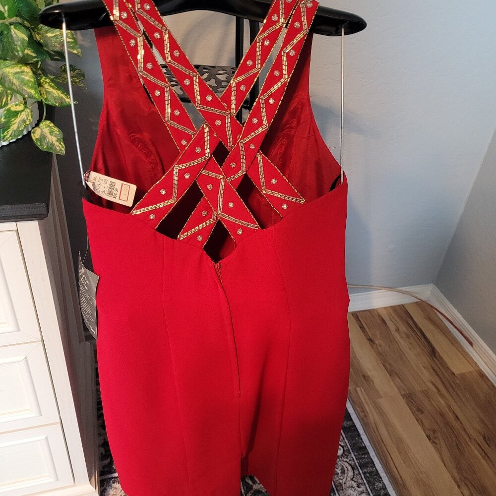 Vintage 1990s CDC Red Statement Dress with beaded back straps NWT